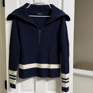 Vineyard Vines Navy Half-Zip Striped Ribbed Sweater